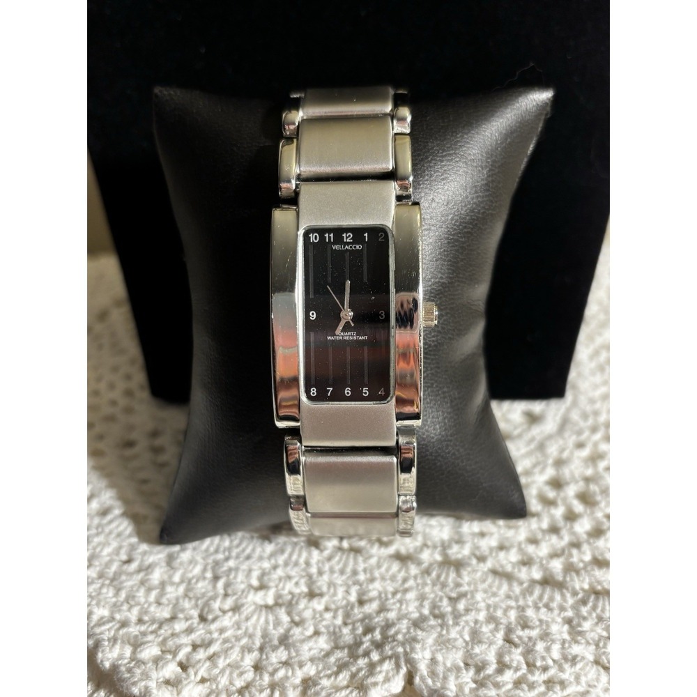 Vellaccio Silvertone Rectangle Black Face Water Resistant Watch- Not Worn